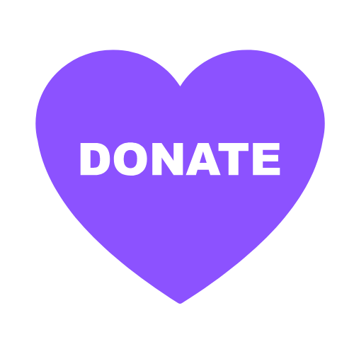 Picture of a purple heart with Donate in the middle of it in white. 
